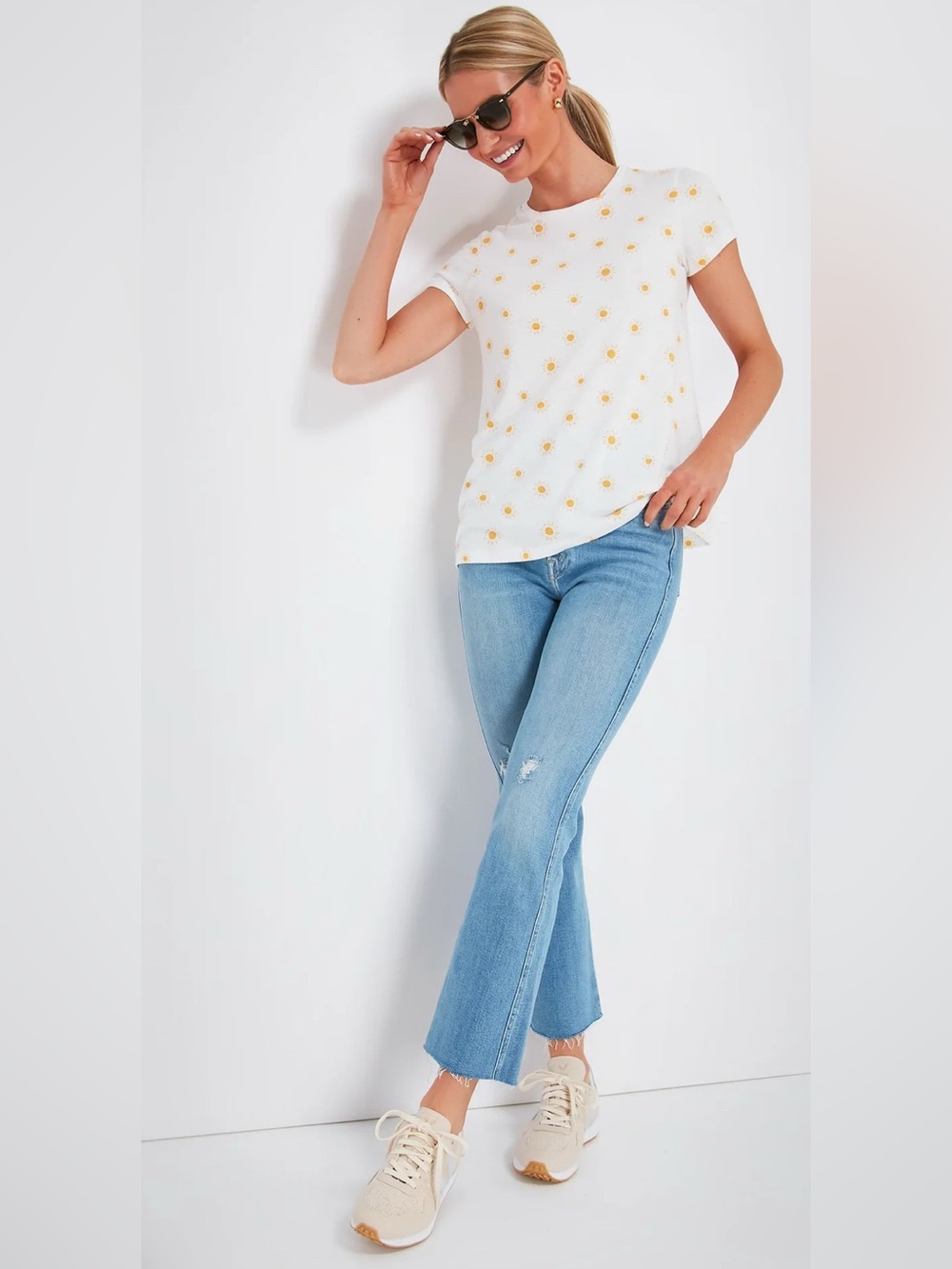 MARINE LAYER Gold Sun Print Swing Crew Tee Size L